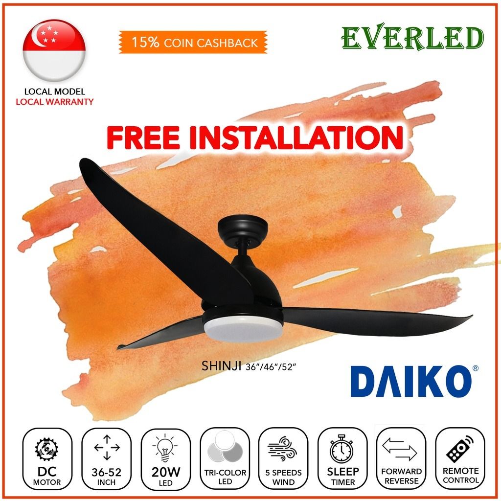 [FREE INSTALLATION] DAIKO Shinji 4652 DC Ceiling Fan (with TriColor Light and Remote