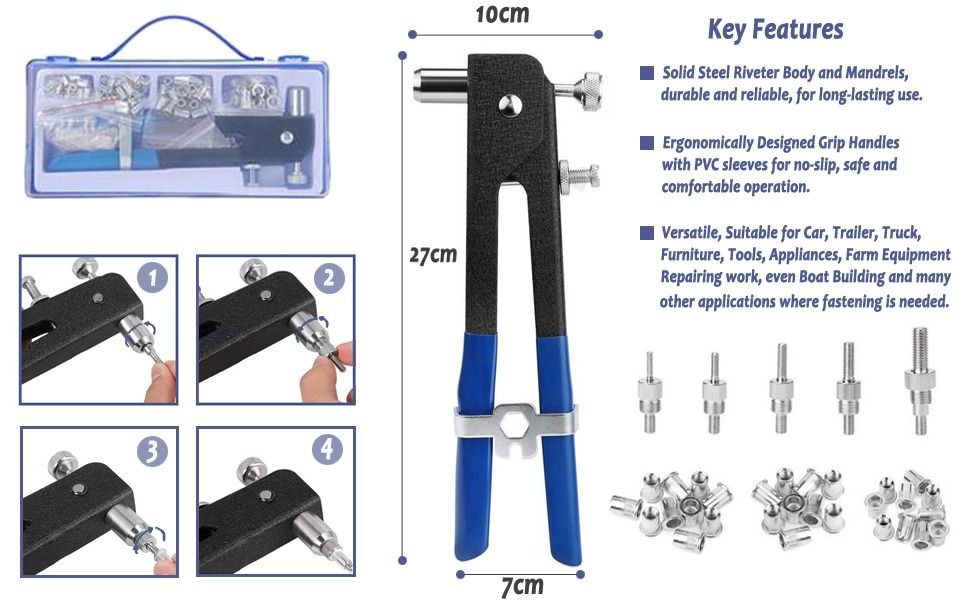 Hand Riveter Kit Rivet Nut Gun, Threaded Rivet Nut Kit Set Nut Rivet
