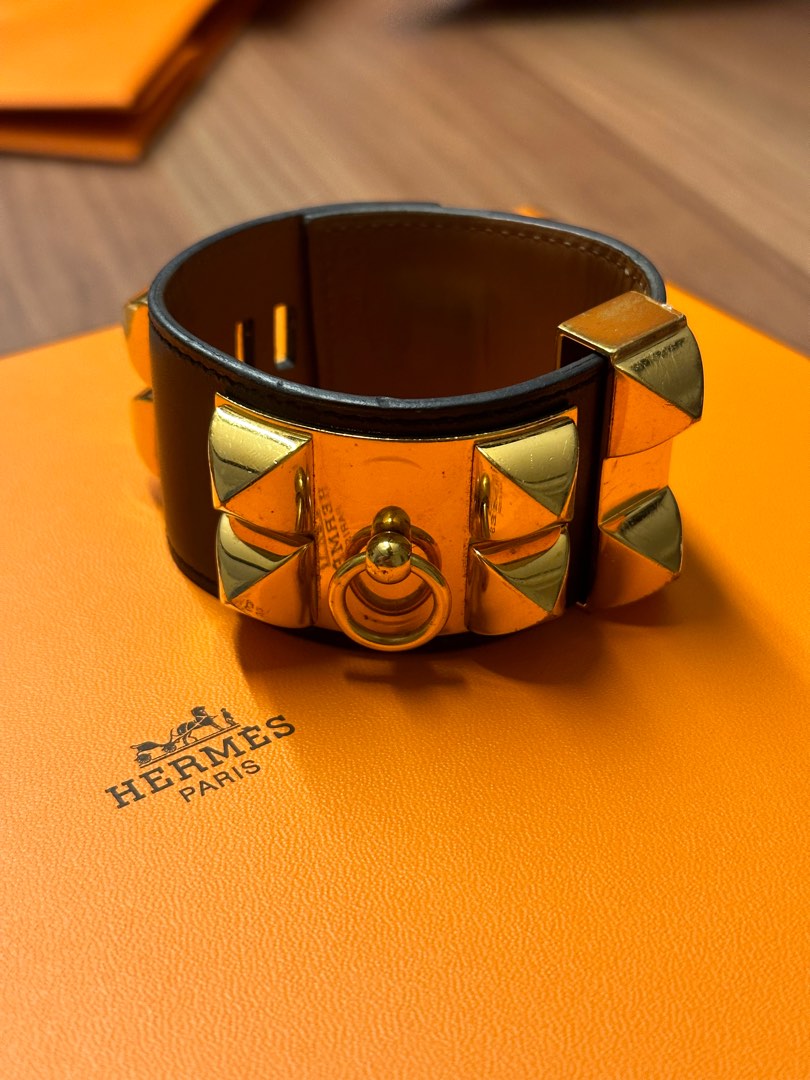 Hermes Box Collier de Chien CDC Bracelet Noir Sz M
