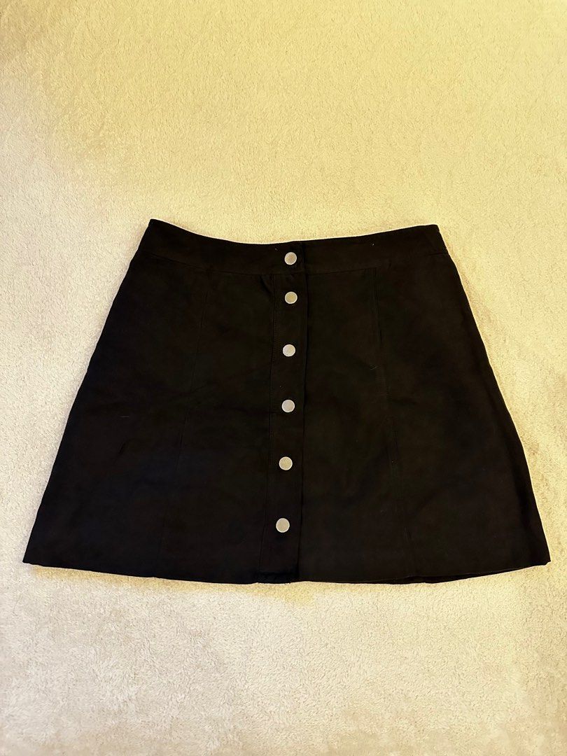 H M Black Suede Mini Skirt Women s Fashion Bottoms Skirts on