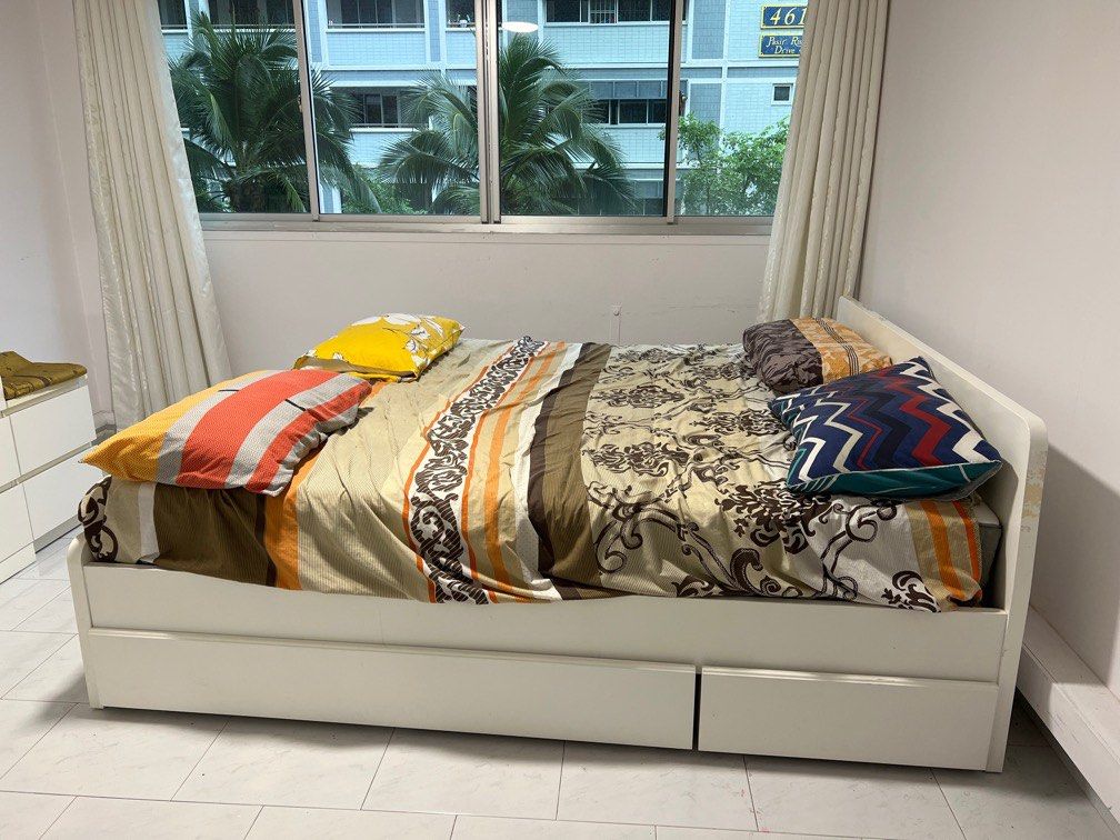 Ikea bed with mattress and draw, Furniture & Home Living, Furniture