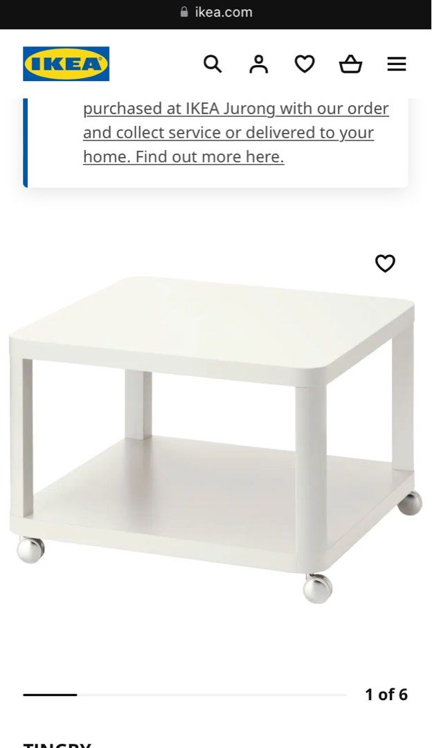IKEA Tingby Table with castors (white colour, 64x64cm), Furniture