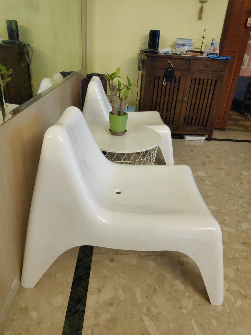 IKEA white patio chairs with center table, Furniture & Home Living