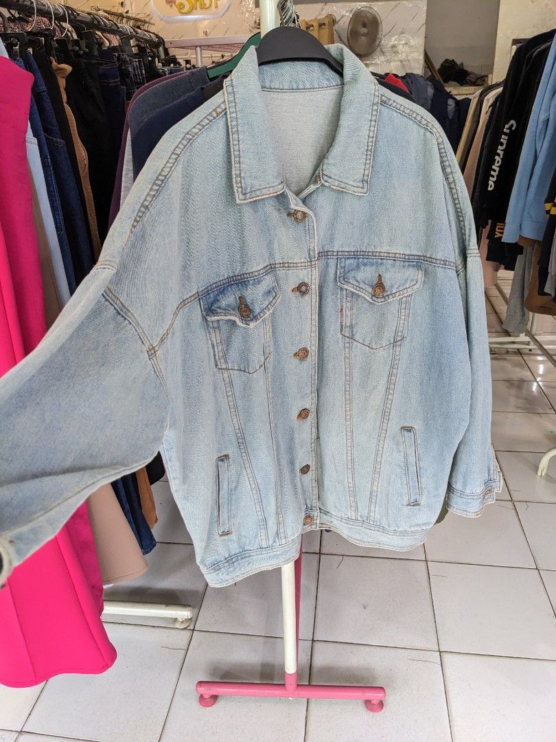 Jaket jeans oversize light blue Fesyen Wanita Pakaian Wanita