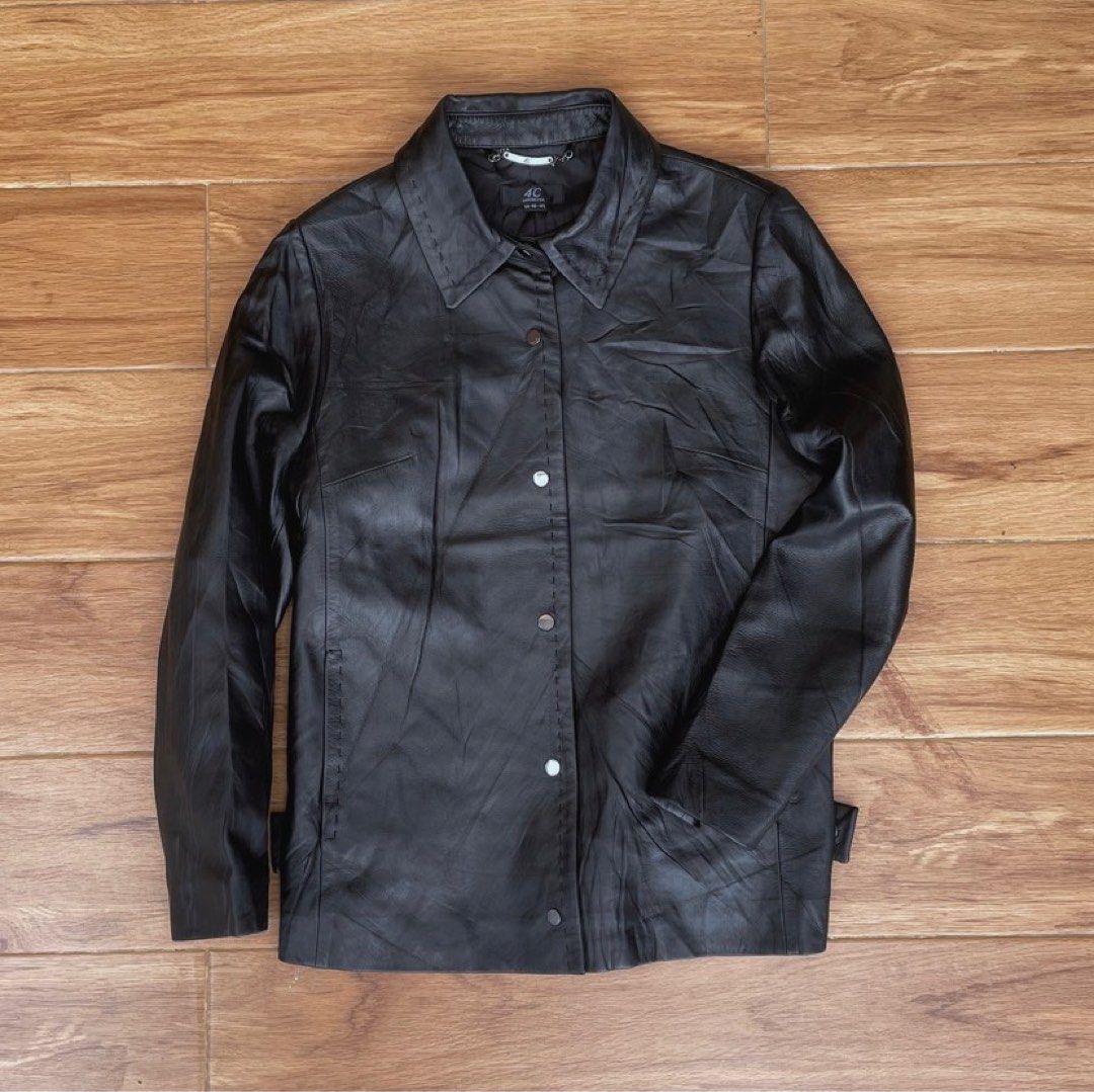 Jaket kulit asli slim kemeja leather jacket, Men's Fashion, Men's ...