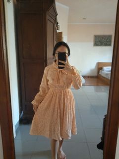 Midi dress peach pastel ruffle skirt