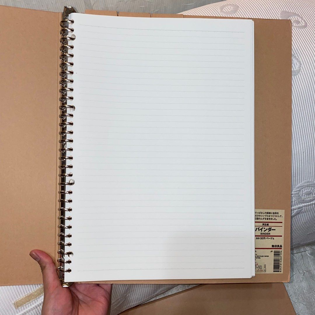 Muji A4 30ring Cardboard Binder + A4 Lined Paper + 5 Dividers, Hobbies & Toys, Stationery