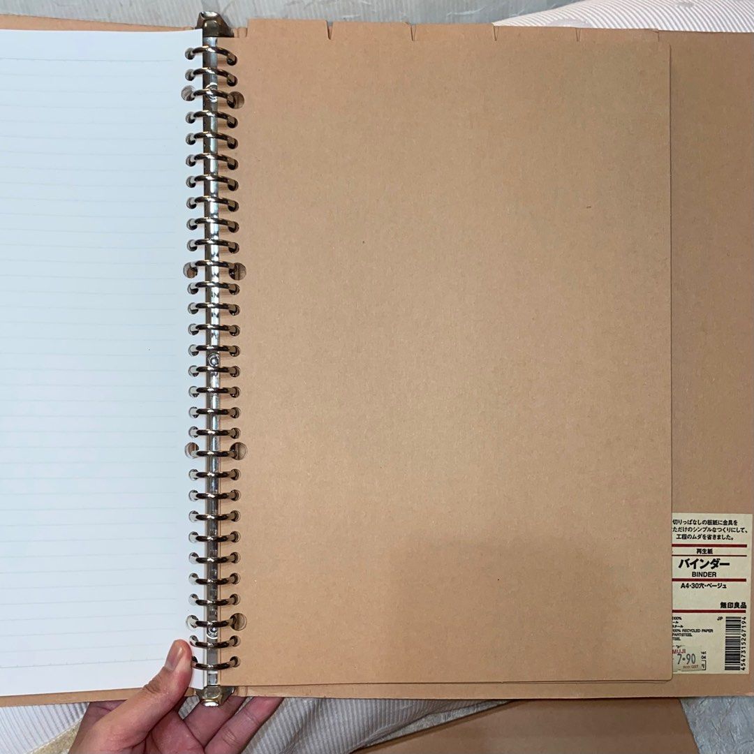 Muji A4 30ring Cardboard Binder + A4 Lined Paper + 5 Dividers, Hobbies & Toys, Stationery