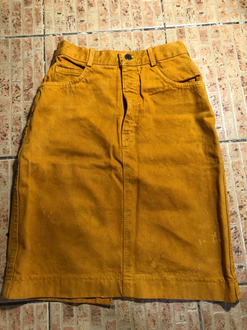 Mustard Yellow Denim skirt, Women's Fashion, Bottoms, Skirts on Carousell