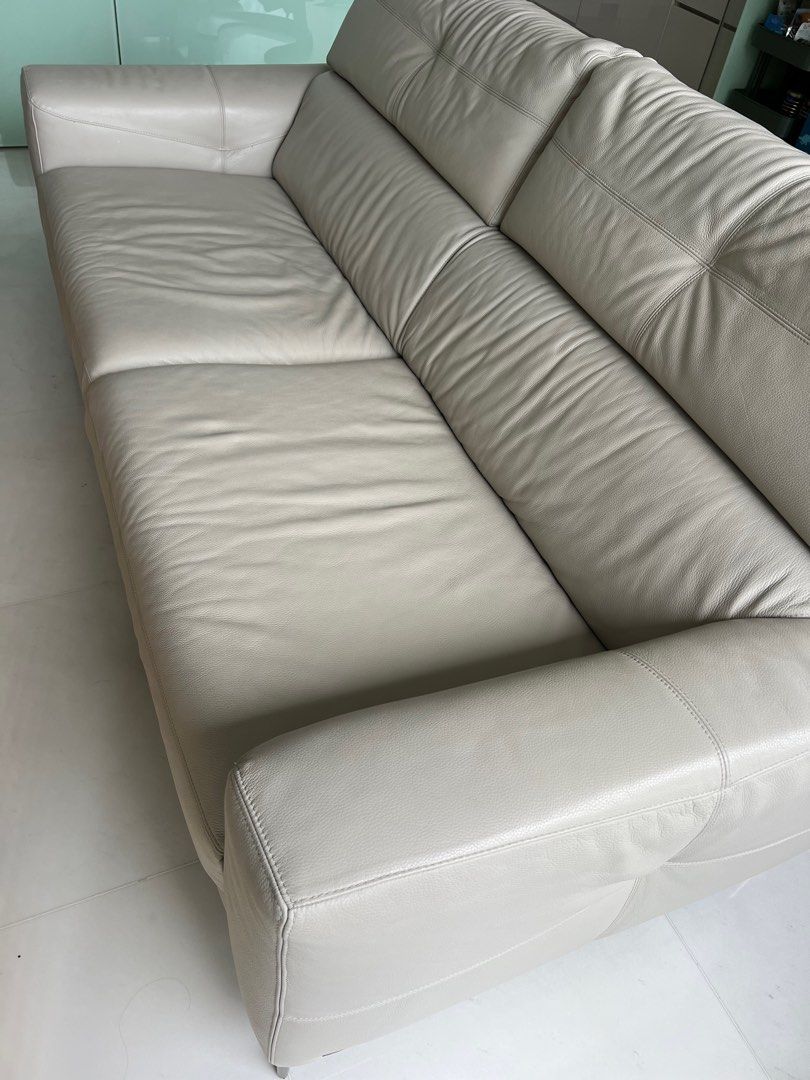 Natuzzi Sofa White Leather Baci Living Room
