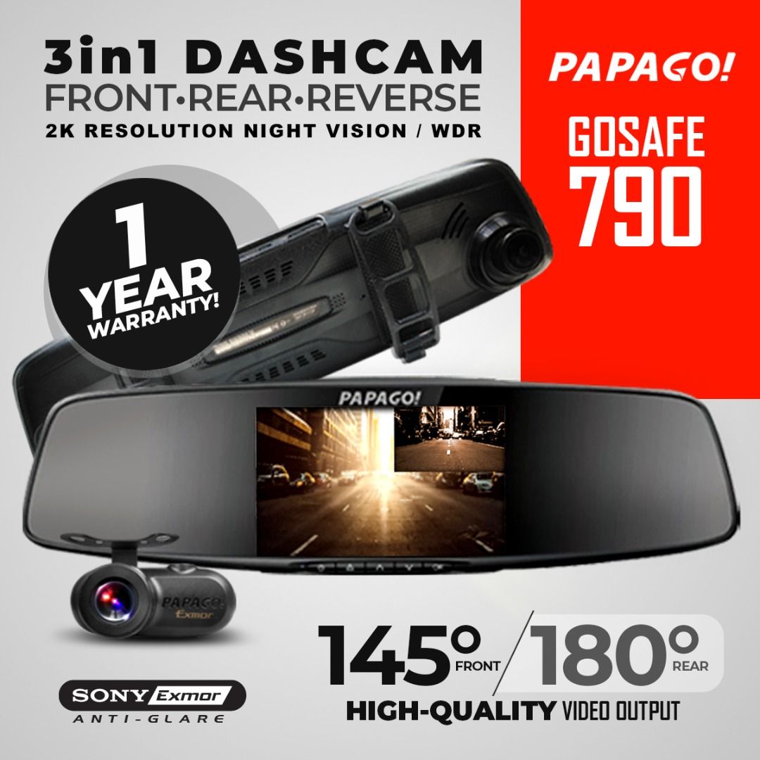 PAPAGO GoSafe 790 - 3in1 (FRONT/REAR/REVERSE) FULL-HD DASH CAMERA ...