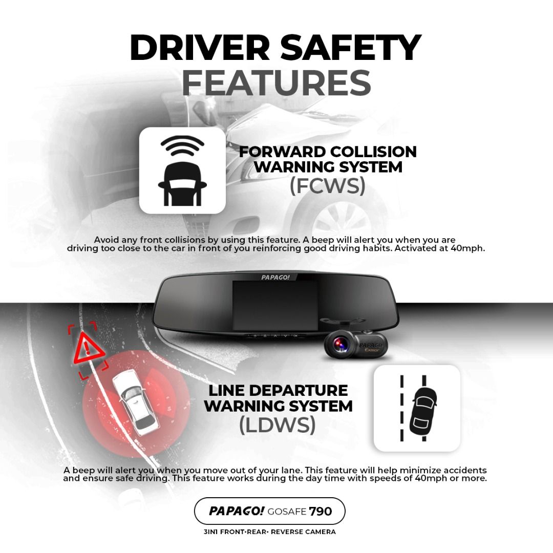PAPAGO GoSafe 790 - 3in1 (FRONT/REAR/REVERSE) FULL-HD DASH CAMERA ...