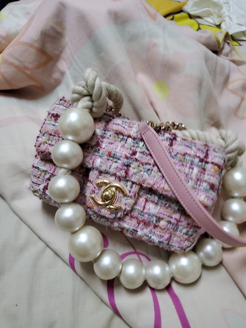 Pink tweed pearl bag 20cm Women s Fashion Bags Wallets Cross