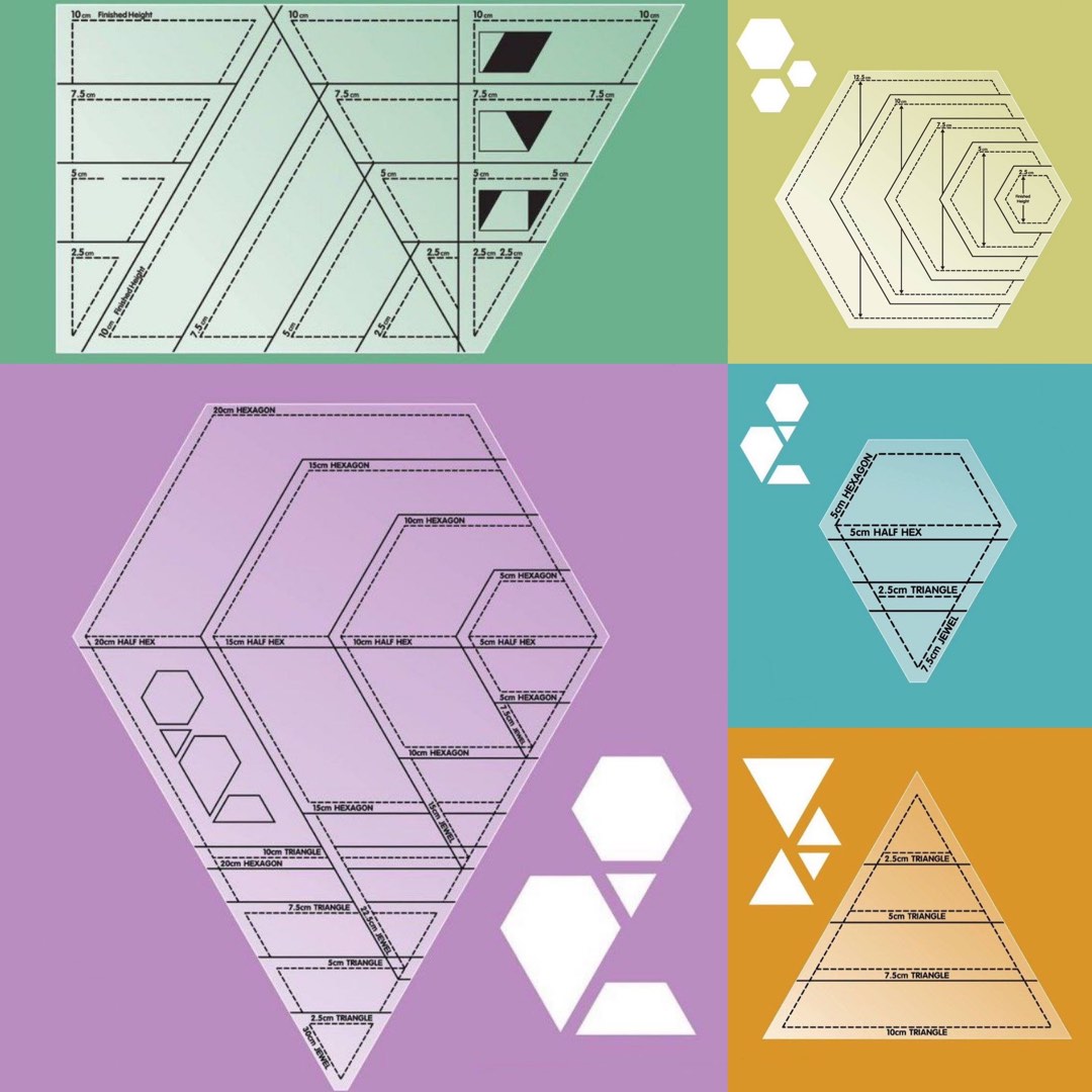 Quilting Rulers (Hexagon, Triangle, Trapezium), Hobbies & Toys