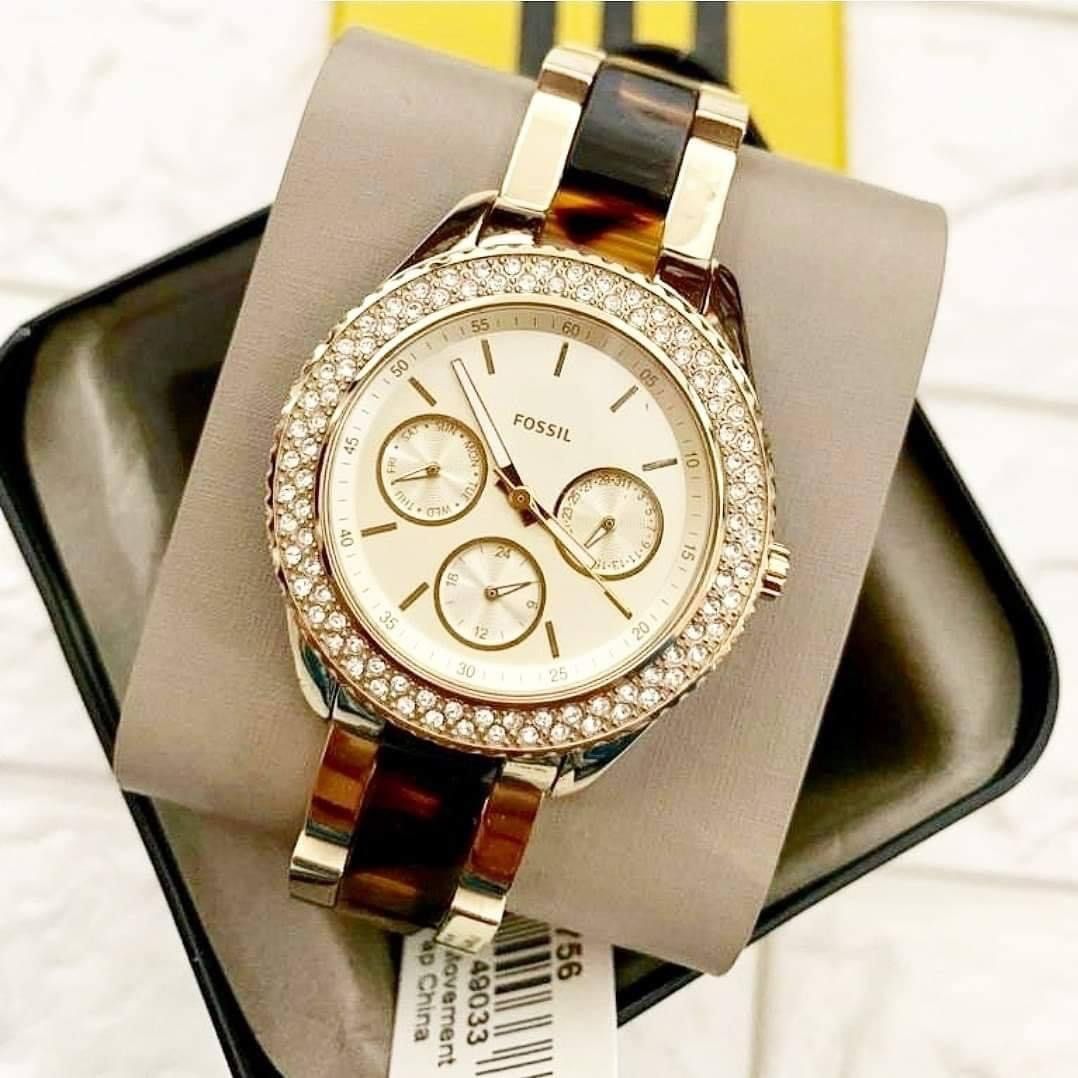 RESTOCK ORIGINAL FOSSIL STELLA CRYSTAL GOLD DIAL TWO TONE