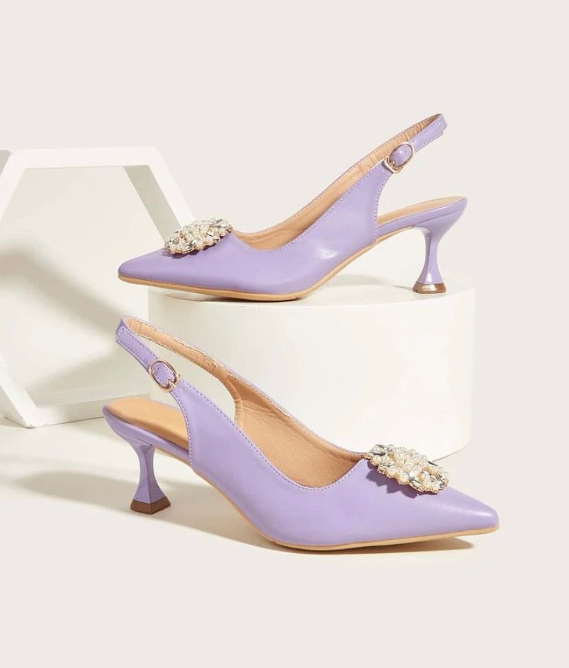Rhinestone Purple Slingback Heels