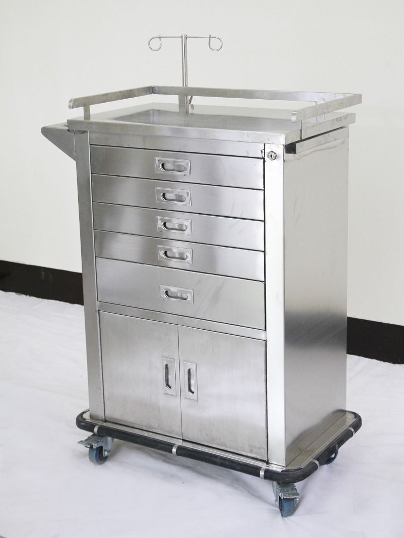 STAINLESS EMERGENCY CART 5 DRAWERS, Health & Nutrition, Medical