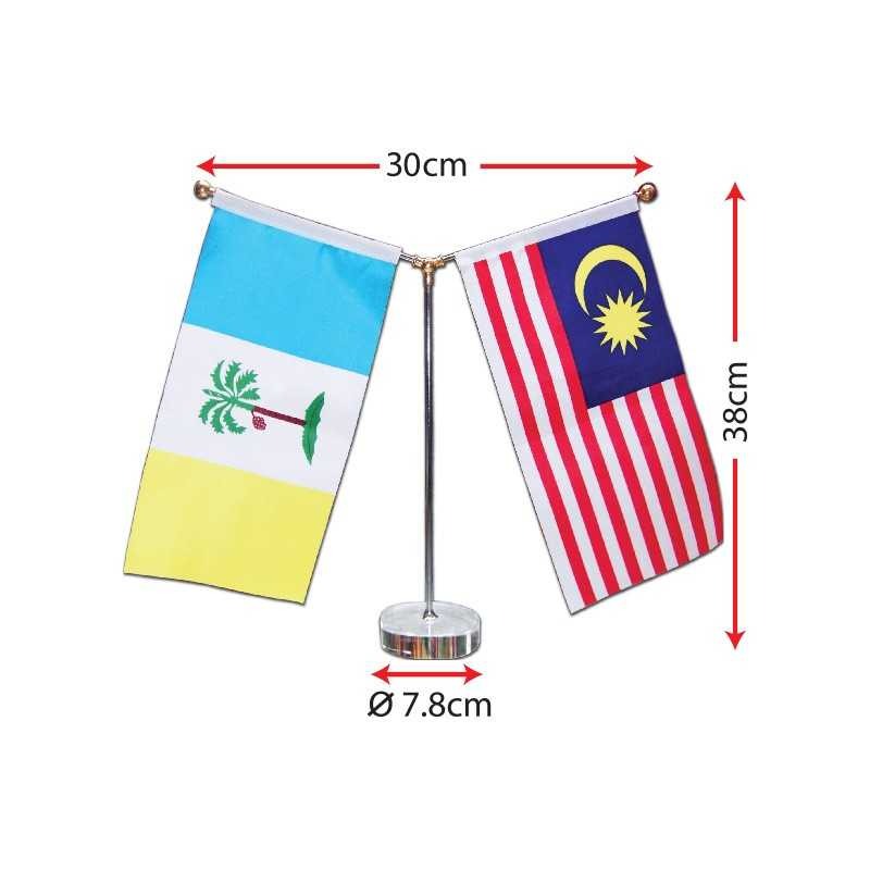 Table Flag Stand (Double) Y Shape Crystal Round Base, Hobbies & Toys