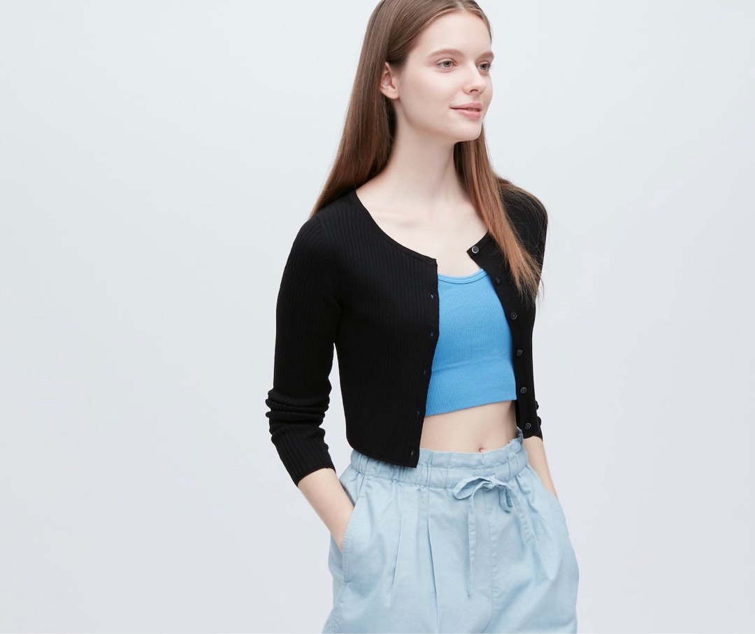 Uniqlo UV Protection Crew Neck Cropped Cardigan, Women's Fashion, Tops