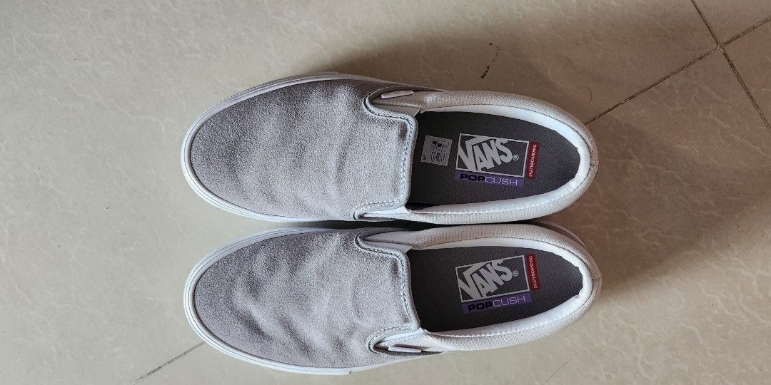charcoal grey vans slip ons