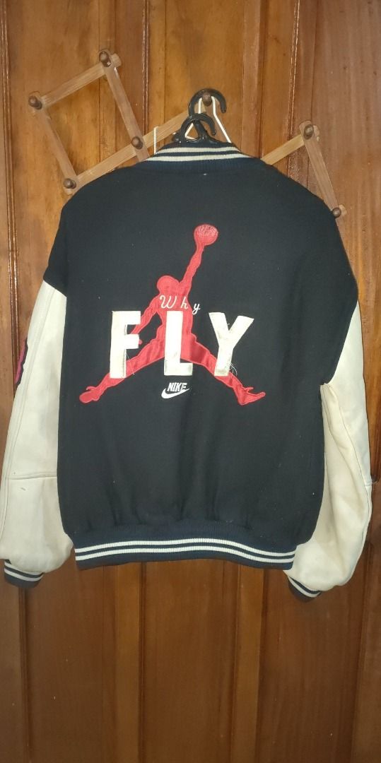 Vintage Nike Air Jordan Leather sleeve jacket, Men's Fashion, Coats