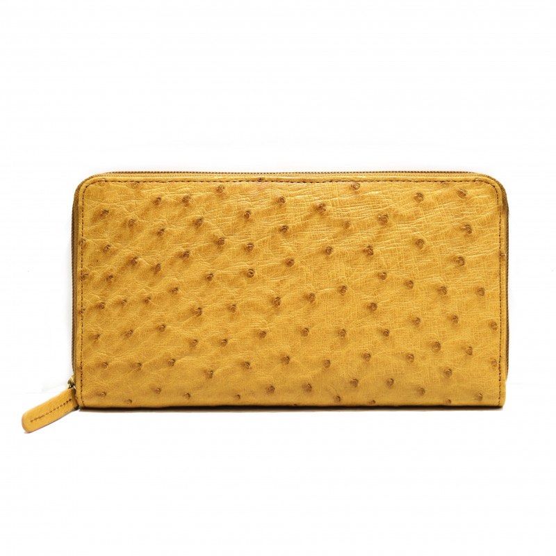 Vintage Retro Mustard Yellow Ostrich Skin Leather Long Wallet
