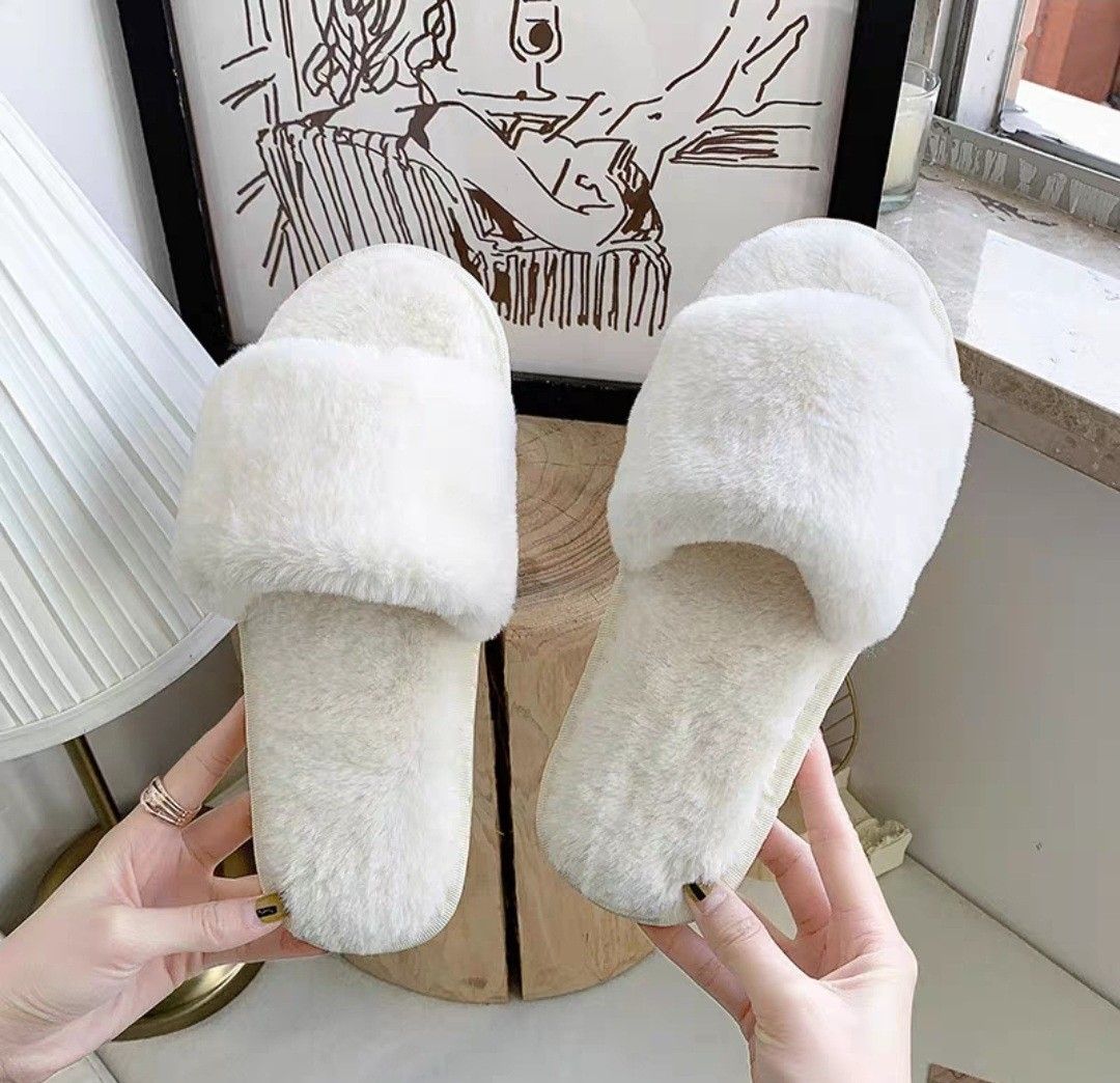 White furry slippers on sale