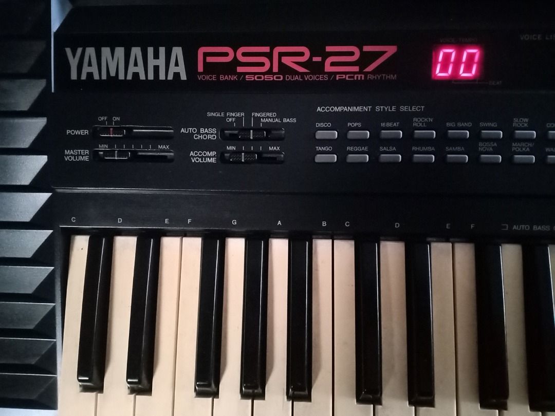 Yamaha PSR-27 Keyboard (Category: Musical Instruments) located in Pasig City. Submitted by askabel (Listing ID 1211235879, Image 1). Description: Yamaha PSR-27 Keyboard 49 keys. 100 sounds, 16 rhythms, 10 percussion sounds Dual Architecture Synthesis System Stereo speakers 39x12 (inches) super hina na ng volume. d namin alam kung ano problema. malakas pa volume nya bago mag covid.. akala namin sira lang ac charger, so binilan namin ng bagong repl