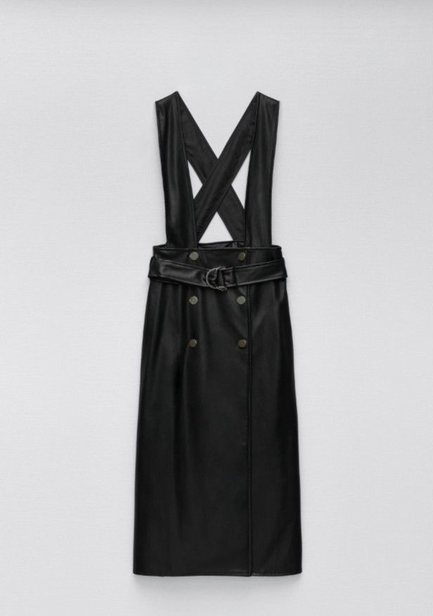 zara leather pinafore dress BELTED FAUX-LEATHER PINAFORE DRESS