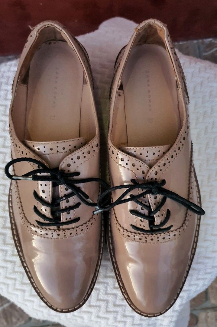Zara Platform Oxford Patent Leather Lace Up Shoes Women s Fashion