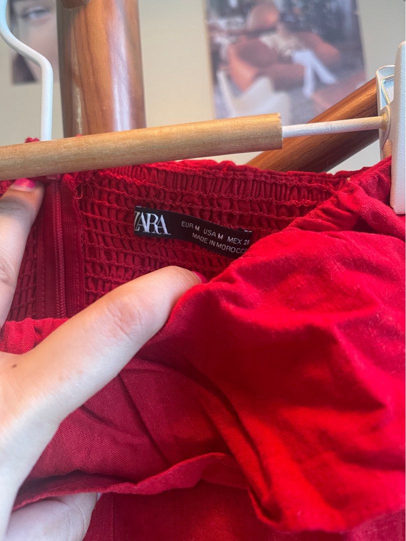 Zara Red Linen Dress, Women's Fashion, Dresses & Sets, Dresses on Carousell