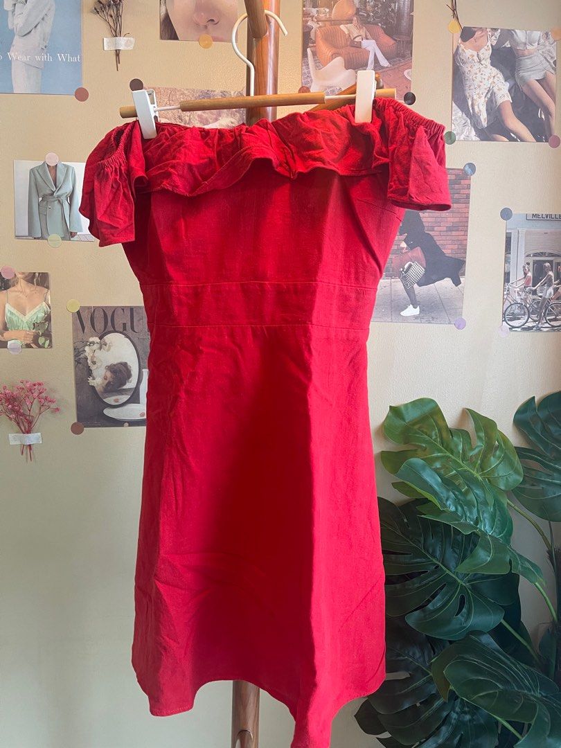 Zara Red Linen Dress, Women's Fashion, Dresses & Sets, Dresses on Carousell