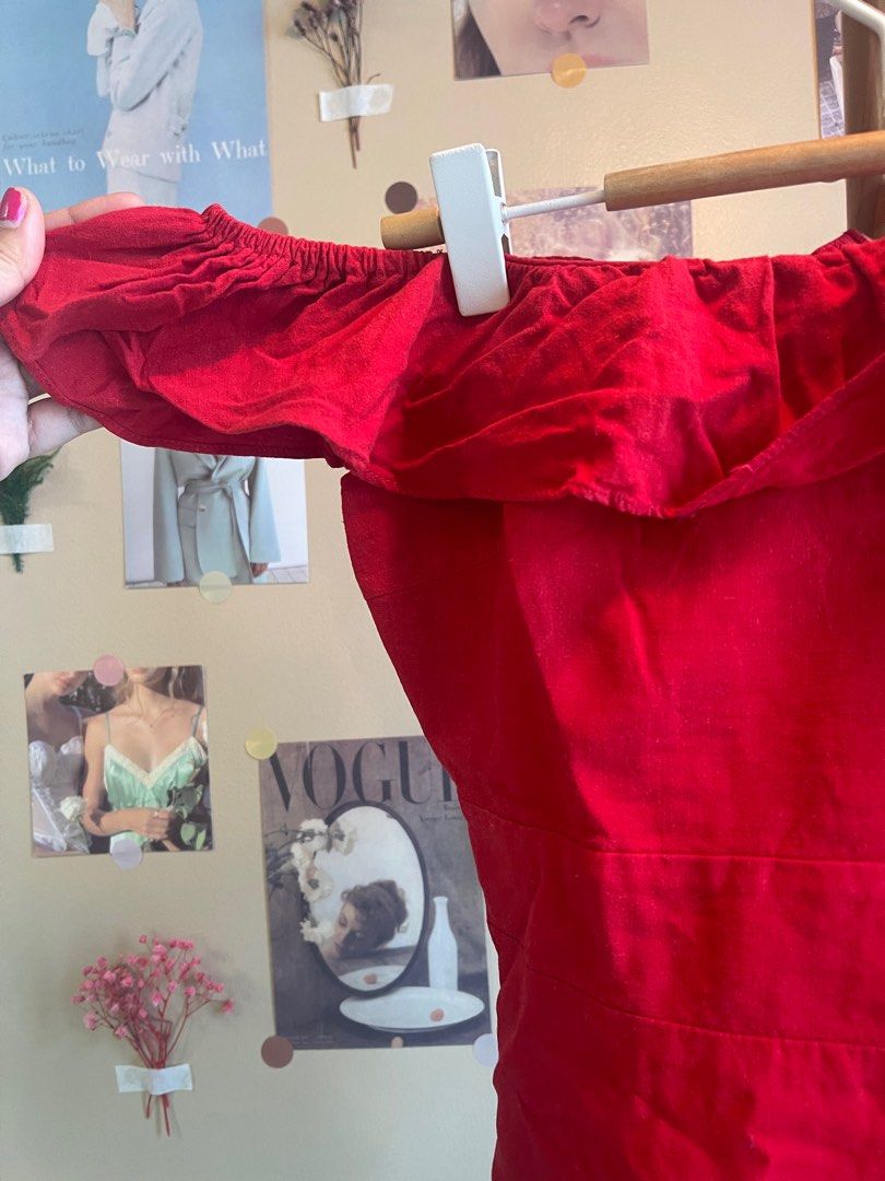 Zara Red Linen Dress, Women's Fashion, Dresses & Sets, Dresses on Carousell