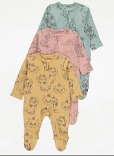 0-3months Disney Character Print Yellow Sleepsuits 3 Pack