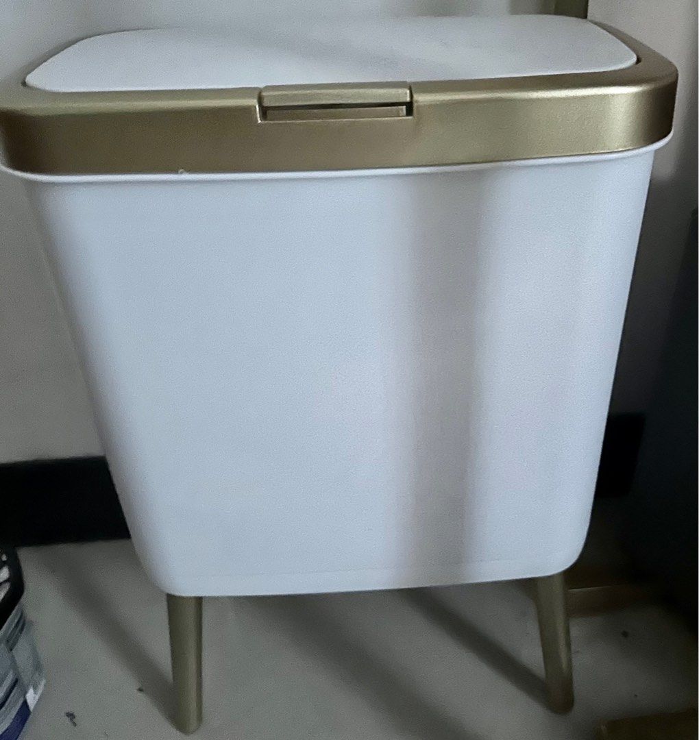 10L White and Gold Bin (Plastic), Furniture & Home Living, Furniture ...