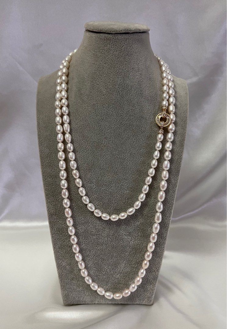 120CM Natural Freshwater Pearl Rice Pearl Necklace Multipurpose Long Necklace With Exquisite Clasp