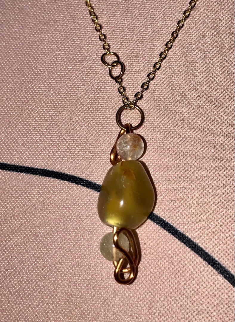20in Agate crystal wire wrapped unique gold plated necklace