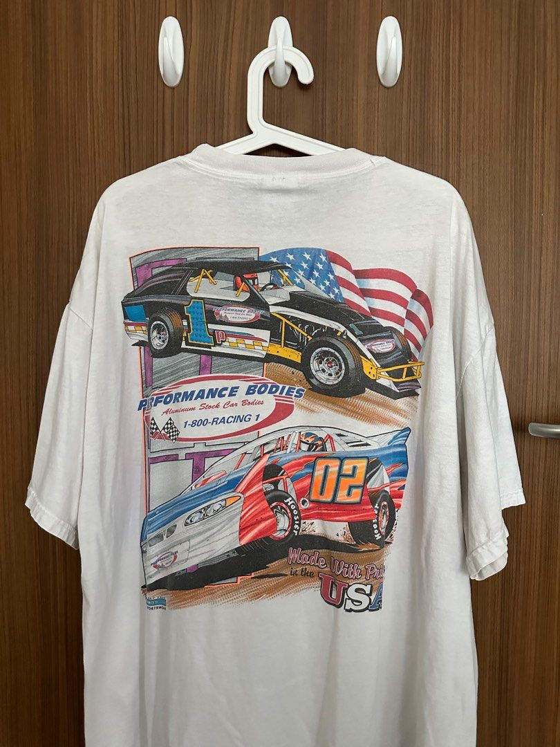 2XL: vintage hanes performance bodies racing tee in white, Men's