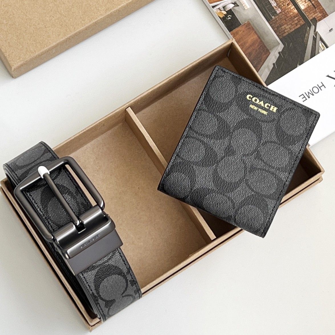 Authentic coach unisex belt short wallet set