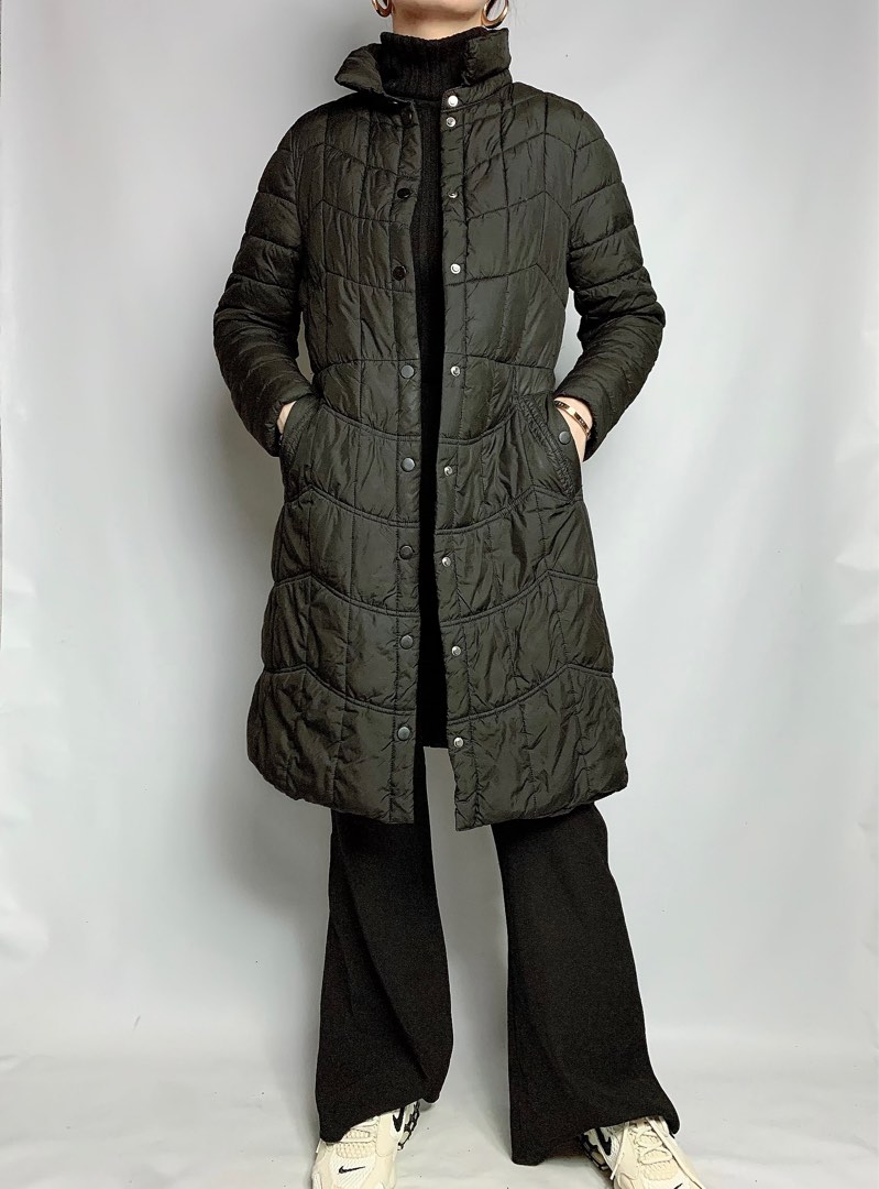 (SOLD) Black long puffer coat, Lightweight puffer coat, Long puffer ...