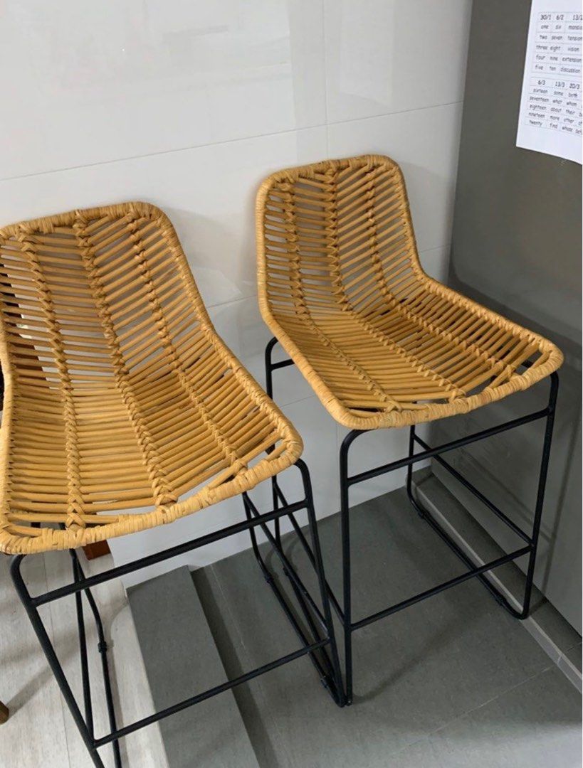 Castlery Hagen Rattan Bar Stools / High Chair, Furniture & Home Living