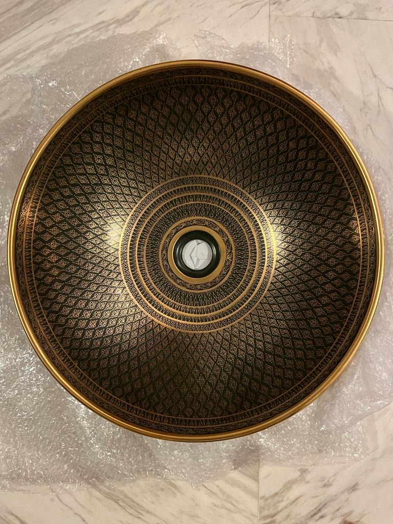 Ceramic bathroom sink basin, Moroccan design, Emerald Green & Gold ...