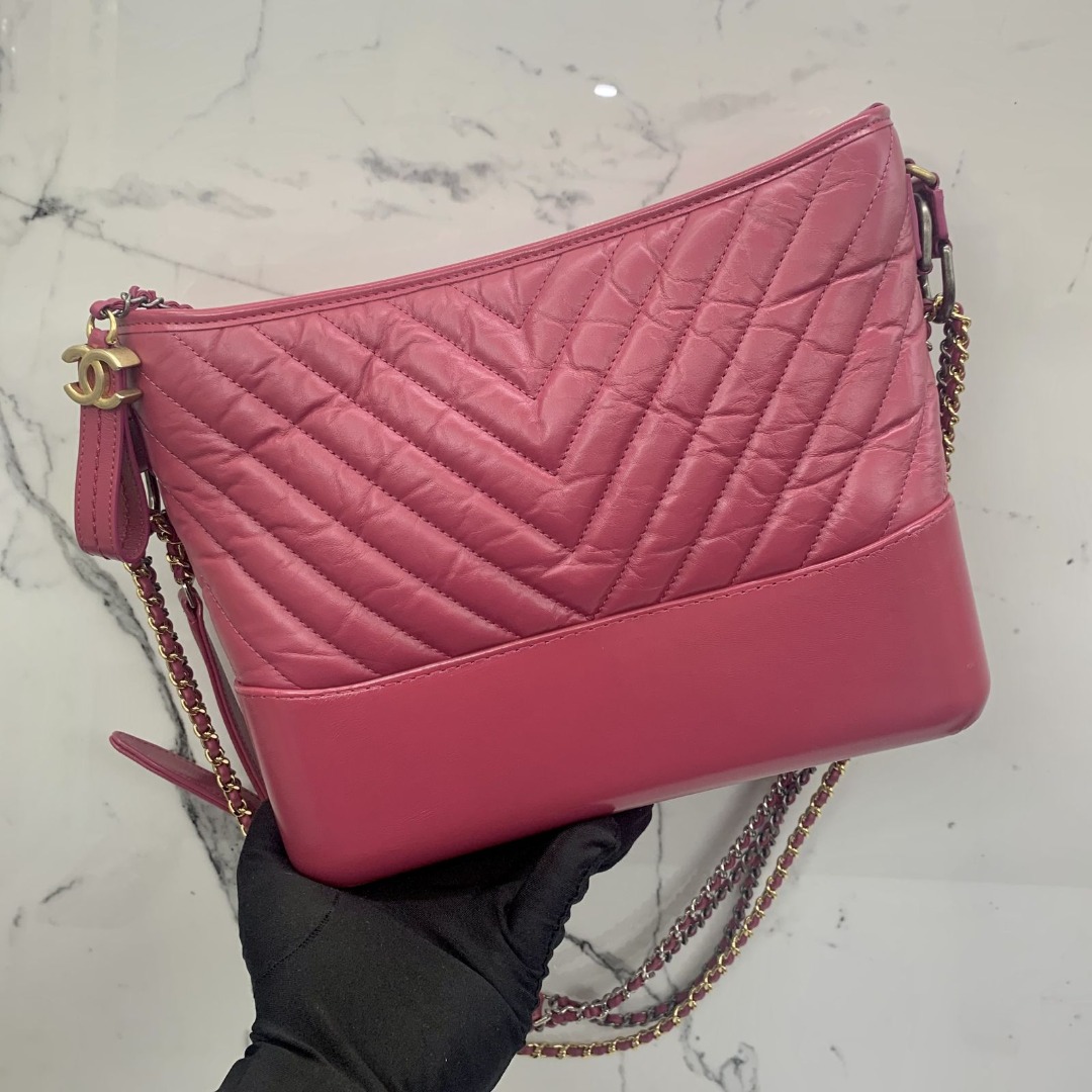 Chanel Pink Chevron Quilted Aged Calfskin Small Gabrielle Hobo, myGemma