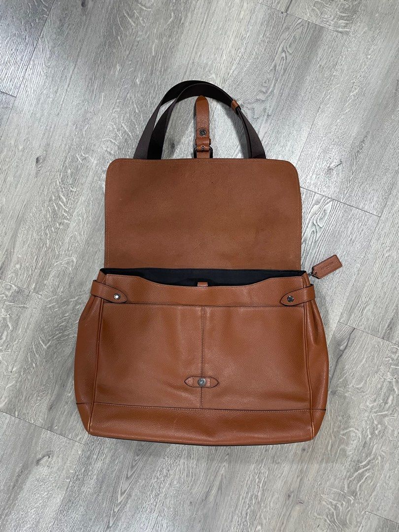 COACH Men Hudson Leather Messenger F36810 Saddle Brown