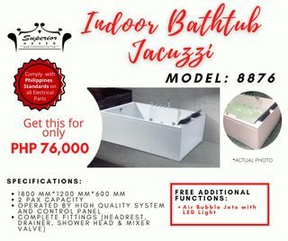Corner Jacuzzi Bath Tub and Free Standing Bath Tub Made of Acrylic and High-Quality System Features Complete Set