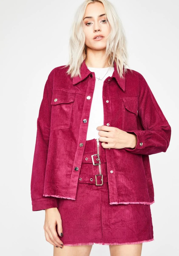 Jacket Skirt set dark pink red corduroy dollskill A List Poised To Dominate Women s Fashion Coats Jackets and Outerwear on Carousell