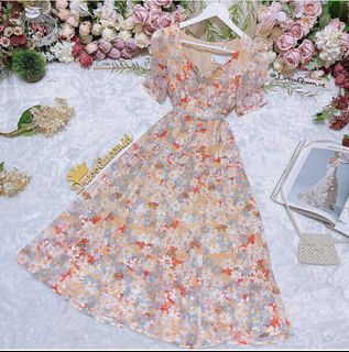 Floral Dress Korean Dress Cream
