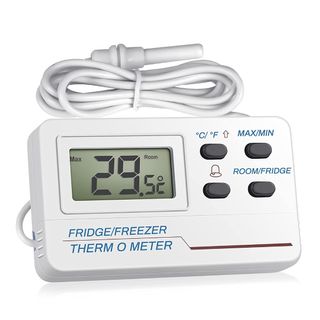 Refrigerator/Freezer Alarm Thermometer 2 Channel Fridge Thermometer with LED Alarm Indicator Max/Min Memory for Home Kitchen Restaurants Bars Cafes