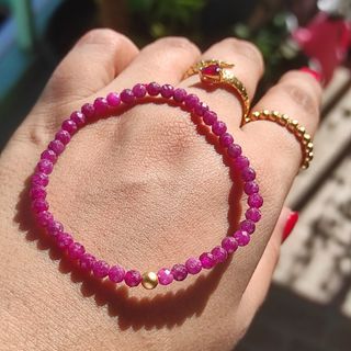 Genuine Faceted Natural RUBY bead Bracelet with Gold Filled Accent