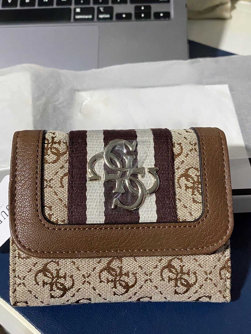 Guess vintage trifold wallet (small brown), Luxury, Bags & Wallets on